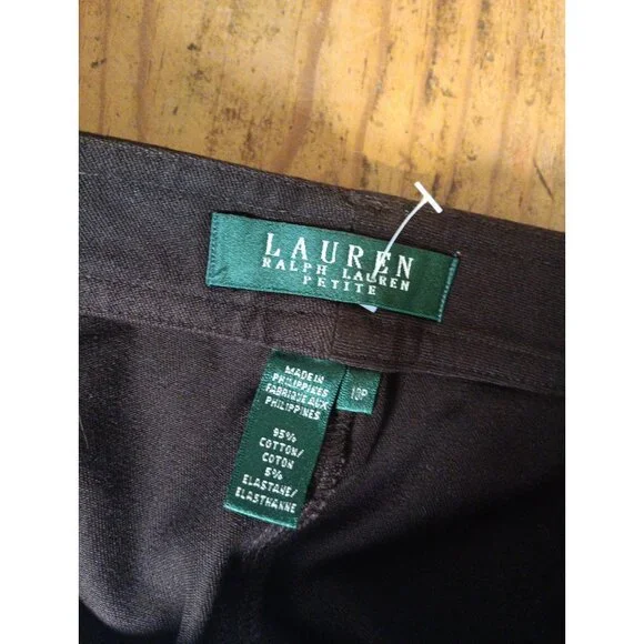 Lauren Ralph Lauren Brown Chino Pants Womens Petite 10P Zipper Pocket LRL NWOT - Picture 4 of 5